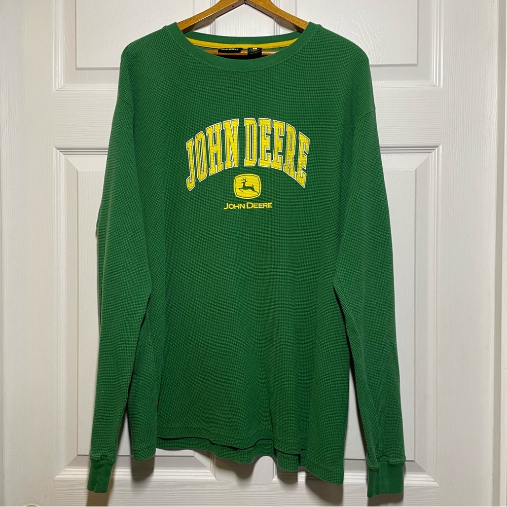 Y2K John Deere Mens Large Long Sleeve Green Crew Neck Shirt Sweater